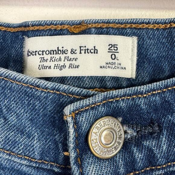 Abercrombie & Fitch The Kick Flare Ultra High Rise Jeans Size 25 0L Two Tone - Picture 7 of 11